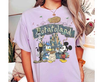 Camiseta vintage de Mickey Goofy Donald "Bienvenido a Potatoland", camiseta de Disney Mickey y sus amigos, viaje familiar a Magic Kingdom Disneyland