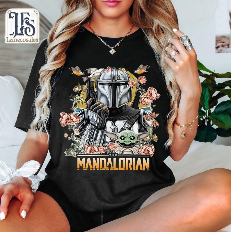 Vintage The Mandalorian Floral Shirt, Retro Disney Star Wars Tshirt, Disneyland Family Vacation 2026, Galaxy's Edge Trip, The Magic Kingdom image 2