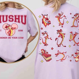 Two-sided Funny Mushu Dragon Dishonor On Your Cow T-Shirt, Disney Mulan Princess Tee, Magic Kingdom Disneyland Family Vacation 2025 Trip