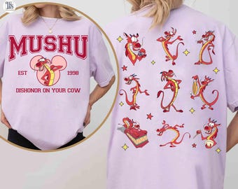 Camiseta divertida de dos caras con el dragón Mushu "Deshonor en tu vaca", camiseta de la princesa Mulán de Disney, viaje familiar a Magic Kingdom Disneyland 2026