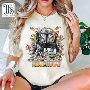 Vintage The Mandalorian Floral Shirt, Retro Disney Star Wars Tshirt, Disneyland Family Vacation 2026, Galaxy's Edge Trip, The Magic Kingdom image 3