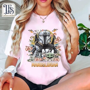 Vintage The Mandalorian Floral Shirt, Retro Disney Star Wars Tshirt, Disneyland Family Vacation 2026, Galaxy's Edge Trip, The Magic Kingdom image 5