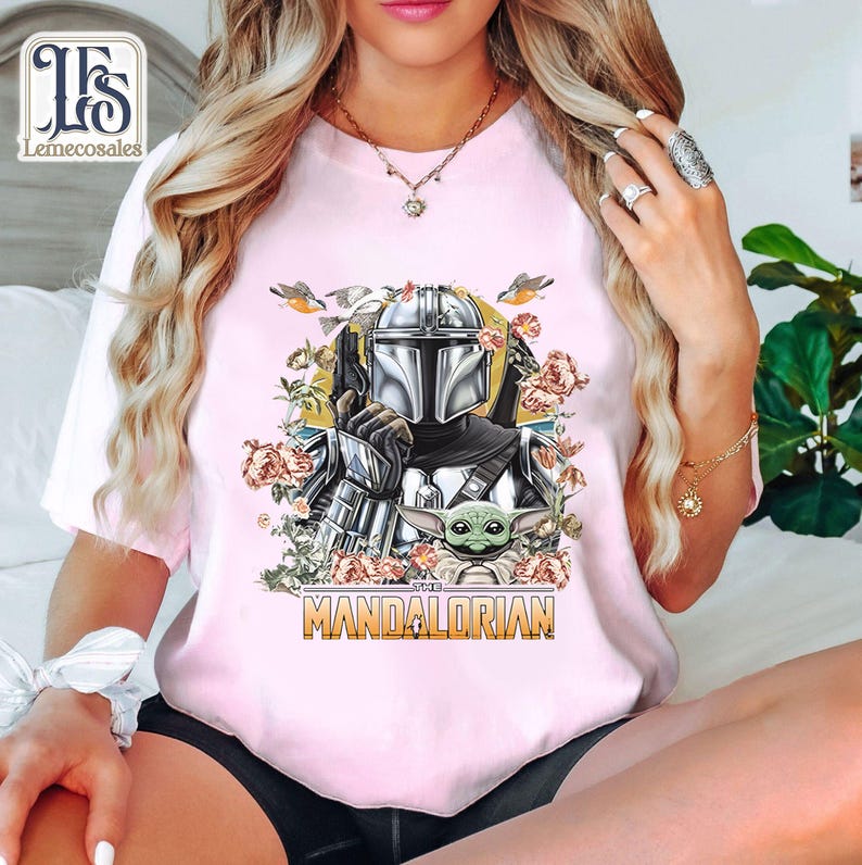 Vintage The Mandalorian Floral Shirt, Retro Disney Star Wars Tshirt, Disneyland Family Vacation 2026, Galaxy's Edge Trip, The Magic Kingdom image 5
