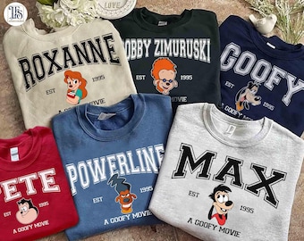 Vintage Disney A Goofy Movie Alle personages groep aangepast retro shirt, Disneyland familiecadeau, Powerline-T-shirt, Max & Roxanne-shirt