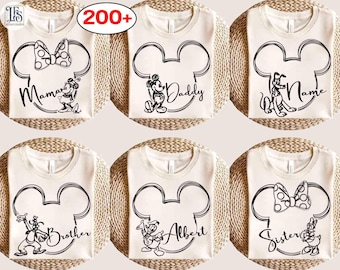 Customize All Disney Characters Family Matching Shirt, Mickey And Minnie Head Sketch Trip 2026 Gifts, Custom Name Disney Vacation Trip Shirt