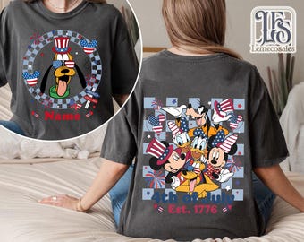Personalized Mickey & Friends Checkered Patriotic Shirt, Disney 4Th Of July T-shirt, Disney Independence Day Tee, American Freedom, USA Flag
