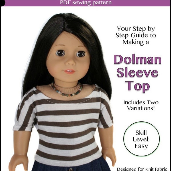 cutie pie & me Dolman Sleeve Top doll clothes pattern for 18" dolls PDF