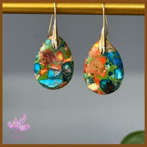 Natural Sea Sediment Earrings, Jasper Drop Earrings, Gemstone Earrings, Boho Earrings,  Natural Gemstone Earrings, Healing Stone Earrings