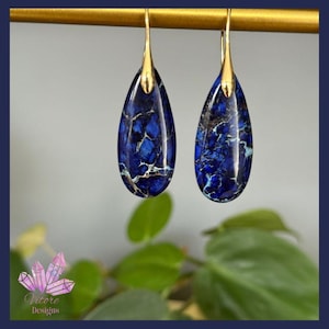 Blue Jasper Gemstone Drop Earrings: Stainless Steel Hooks, Healing Stone