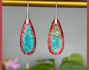 Jasper Drop Earrings, Gemstone Earrings, Imperial Jasper Earrings, Healing Stone Earrings, Jasper Earrings Gift For Her