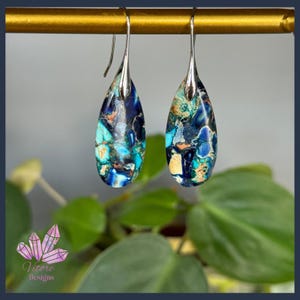 Blue Jasper Drop Earrings, Natural Gemstone Earrings, Natural Jasper Earrings, Healing Stone Earrings, Grounding Gift Idea For Her