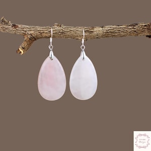 Rose Quartz Teardrop Earrings, Natural Gemstone Earrings, Rose Quartz Earrings, Rose Quartz  Healing Stone Earrings, Gemstone Gift For Her