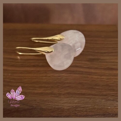 Rose Quartz Drop Earrings: Stainless Steel Hooks, Stone of Love