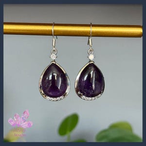 Amethyst Drop Earrings: Natural Gemstone, Stainless Steel Hooks