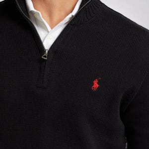 RALPH LAUREN Quarter Zip Pullover Jumper Regular Fit Inspired Men&#39;s V Neck Logo Cotton Jumper Smart Gift For Him