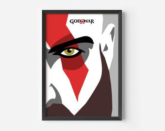 Kratos God of War Poster, Minimalistischer Spiel Kunstdruck