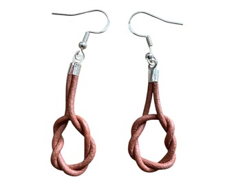 Leather Knot Earrings: Sterling Silver Boho Dangle Earrings