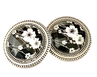 Black and White Flowers Scarf Pin, Magnetic Sweater Pin