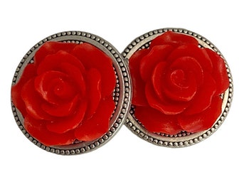 Red ROSE Sweater pin,  Scarf Pin,  Magnet Set  Crystal Magnet Button