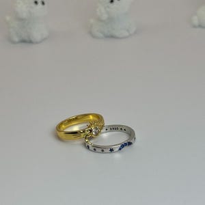 Celestial Sun & Moon Ring Set, Gold Sun and Silver Moon Matching Ring Set, Crescent Delicate Ring, Bestfriend Couple Rings Sterling Silver