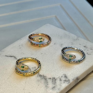 Emerald Snake Ring | 925 Sterling Silver | Open Wrap Snake ring | Adjustable diamond  silver gold green stone | gift for her | gift for mom
