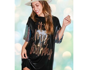 It's My Birthday Foil Sequin Dress in Jet Black