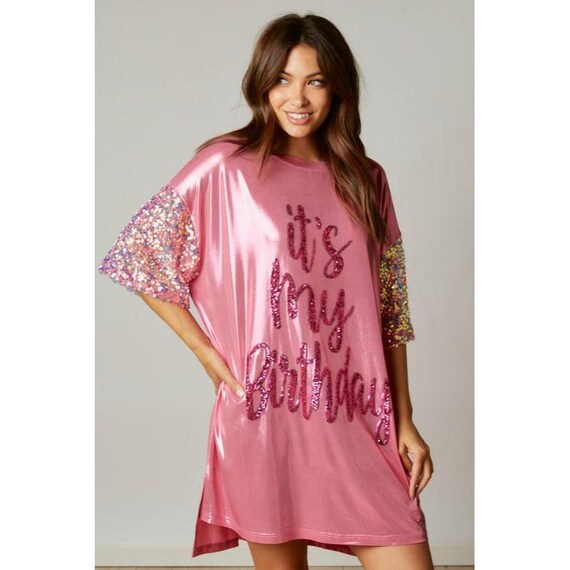 its my birthday sequin dress pink Mini Yay It's My Birthday Sequin Dress - Hot Pink