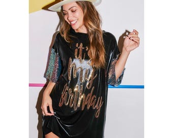 Birthday Queen Sequin T-shirt Dress | Birthday Queen Outfit | One Size Fits  Small to 1XL - Jainmy Martinez Exclusive Sizing Design - Etsy