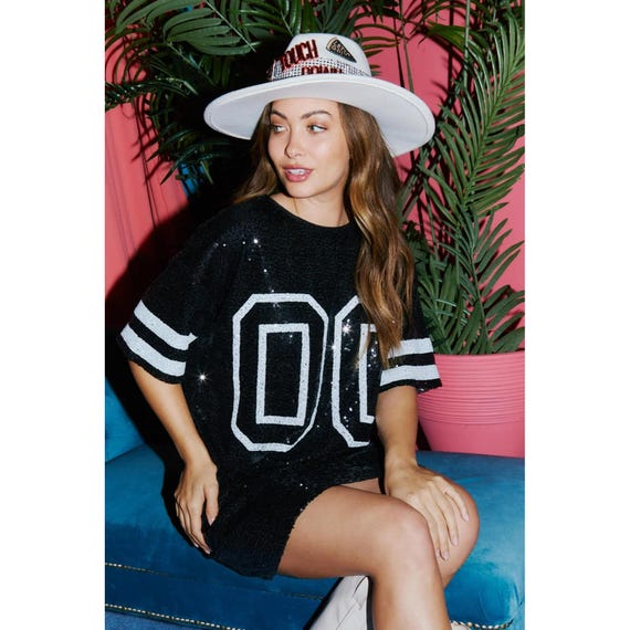 black sequin jersey dress She Scores Gameday in carpro perl