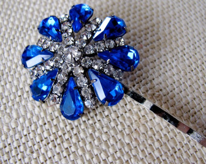 Vintage Style Blue Sapphire Hair Pin Blue Holiday Sparkle Etsy