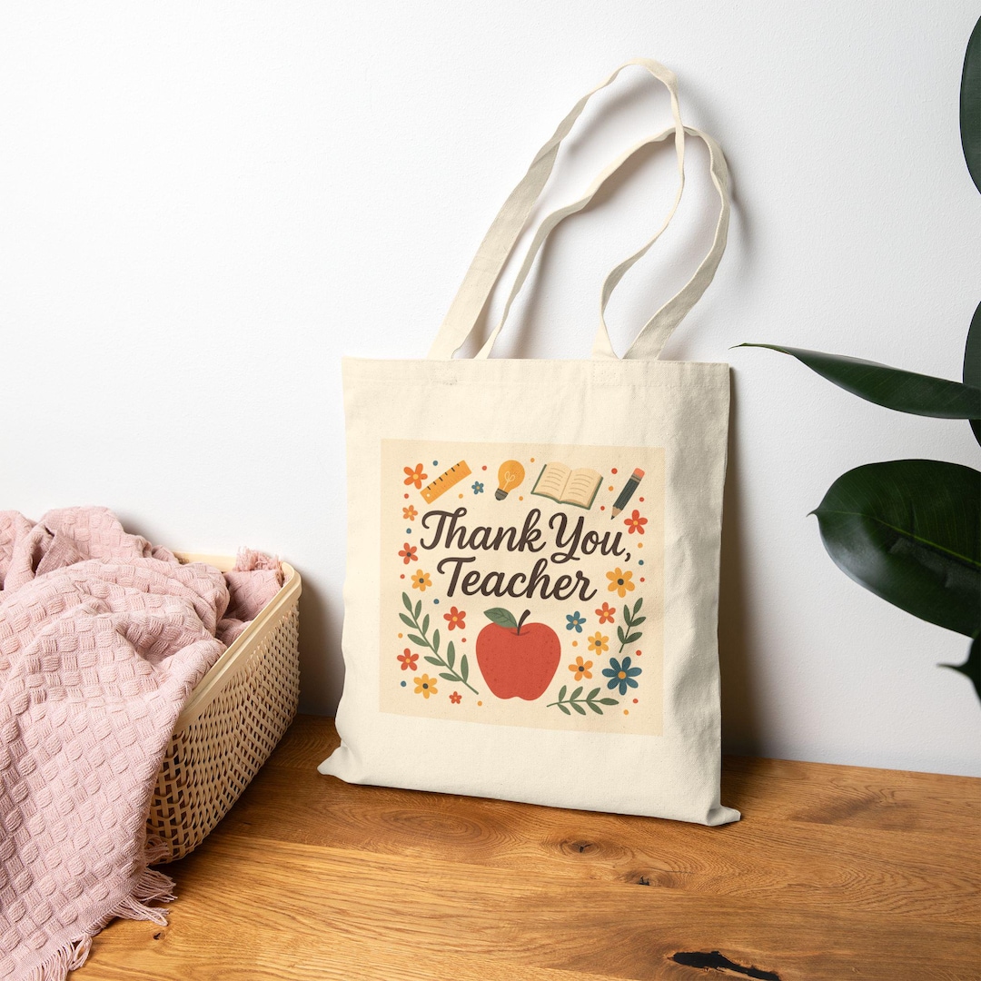 Thank You Teacher Cotton Canvas Tote Bag | Gift for Educators, Teacher ...