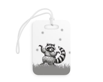 White and Gray Raccoon Luggage Tag - Animal Tag - Travel Tag - White Luggage Tag - Trash Pandas - Nature-Inspired