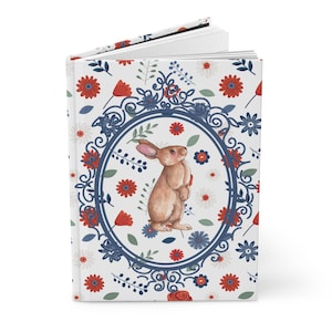 Bunny Journal - Hardcover Notebook - Bunny Notebook - Easter Gift - Bunny School Supplies - Red, White, and Blue - Floral Notebook
