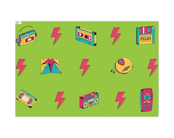 90s/00s Vibe Collage Green Gift Wrap - Nostalgic Wrapping Paper - Retro Wrapping Paper