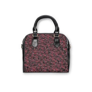 Schwarze, rote und dunkelviolette Rosenblumenhandtasche - Abnehmbare Riemen-Schultertasche - Frühlingsblumentasche