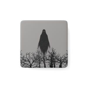Black and Gray Creepy Shadow Figure Square Halloween Porcelain Magnet - Halloween Kitchen Decor