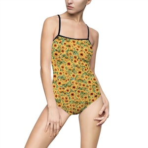 Sunflower Women&#39;s One-piece Swimsuit, XS to 3XL - Sunflower Bathing Suit, Floral Bathing Suit, Sunflower Swimsuit, Yellow Bathing Suit