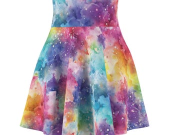 Rainbow Clouds Skater Skirt - Cute Skirt - Multi-Colored Skirt - Short Skirt - Rainbow Skirt