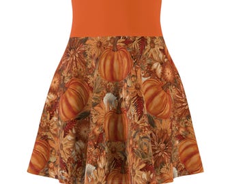 Damen Kürbis Skater Rock – Süßer Herbst & Herbst Rock – Orange Kürbis Outfit – Kurzer Rock – Herbstlaub Design