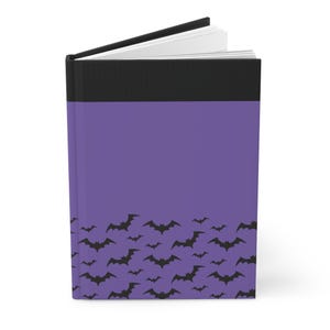 Black Bats Purple Hardcover Journal Notebook - Bats Notebook - Animal Journal - Bats Gift - School Supplies - Purple Notebook - Halloween