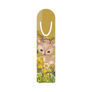 Deer & Flowers Bookmark – Aluminum Backed Pretty Bookmark – Cute Deer Bookmark – Gift for Readers – Nature Lover Gift