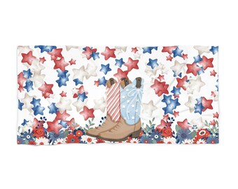 Cowgirl Boots Beach Towel - Americana Towel - Patriotic Towel - Pool Towel - Western Gift - Summer Towel - Beach Towel - Red White and Blue