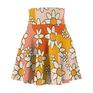 Retro-Inspired Daisy Floral Women&#39;s Skater Skirt, Cute Summer Skirt, Bohemian Skirt, Festival Outfit, Flower Skirt, Spring Skirt