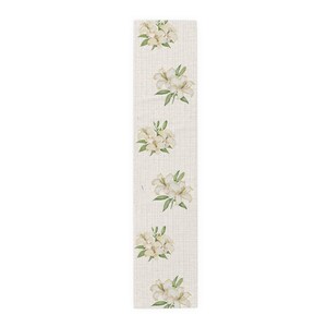 White Lilies Beige Polyester Table Runner - Weddings, Home Decor, Table Setting, Dining Room, Floral Table Runner