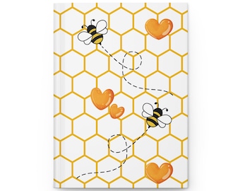 Honey and Bees Hardcover Journal - Matte Blank Notebook With Lined Paper  - White and Yellow Notebook