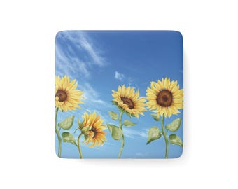 Sunflowers Magnet - Square Magnet  - Porcelain Magnet - Mother’s Day Gift - Spring Home Decor - Floral Magnet - Sunflowers Gift