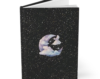 Carnet de notes Lune et étoiles - Carnet de notes Lune céleste - Fournitures scolaires et cadeaux - Carnet de notes pour les amateurs d'astronomie - Couverture rigide étoilée