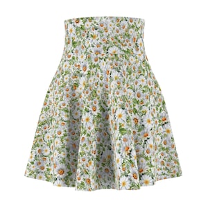 Daisy Floral Women&#39;s Skater Skirt, Cute Summer Skirt, Bohemian Skirt, Festival Outfit, Everyday Skirt, Flower Skirt, Spring Skirt