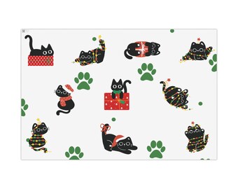 Schwarze Katze Weihnachtsgeschenkpapier - Katzenpapier - Geschenkpapier - Niedliches Geschenkpapier - Urlaub Geschenkpapier