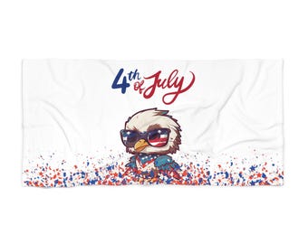 4th of July Bald Eagle Beach Towel - Americana Towel - Patriotic Towel - Pool Towel - Summer Towel - Beach Towel - Red White and Blue
